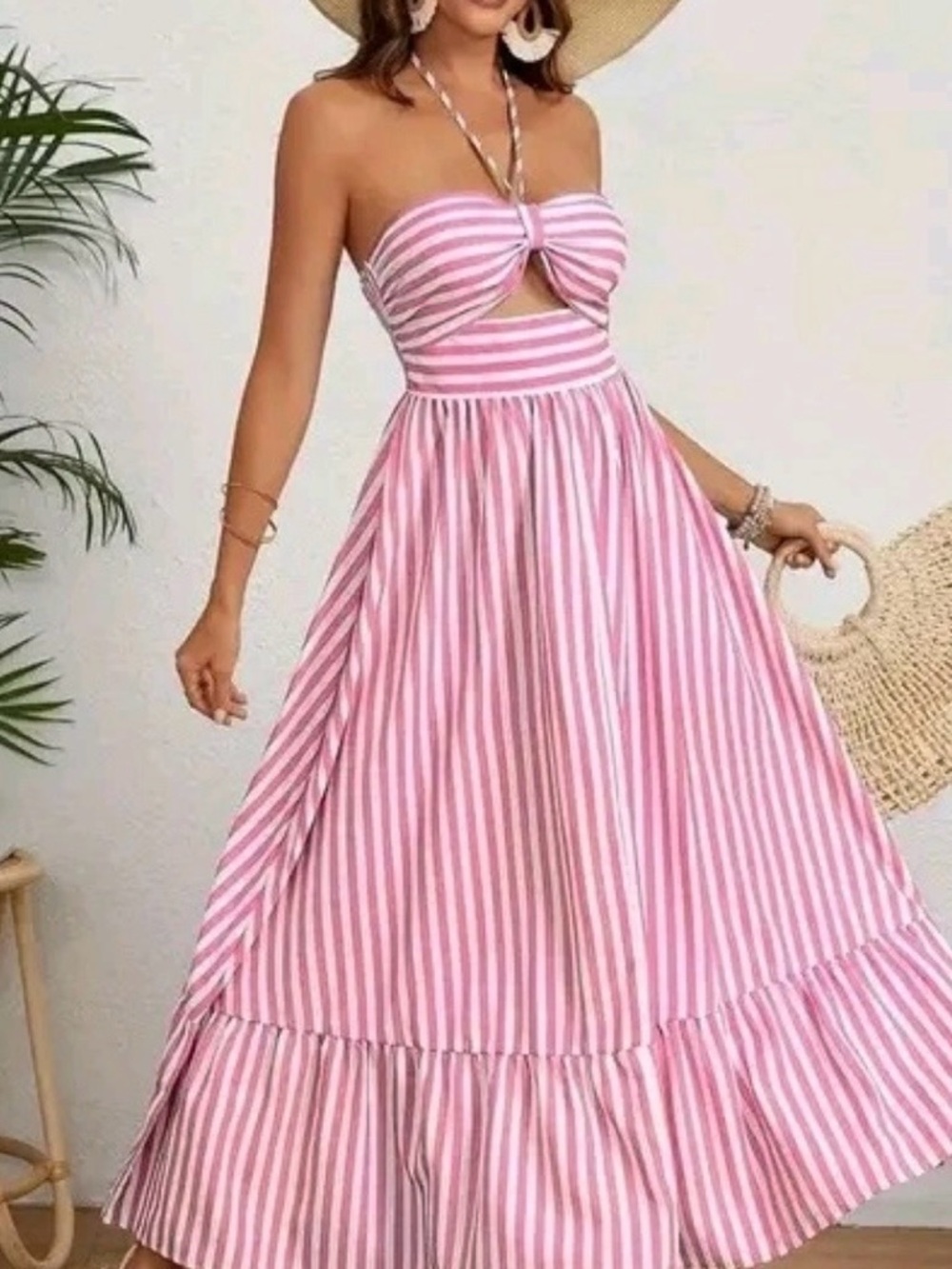 Women's Pink Striped Maxi Dress - Elegant Summer Style